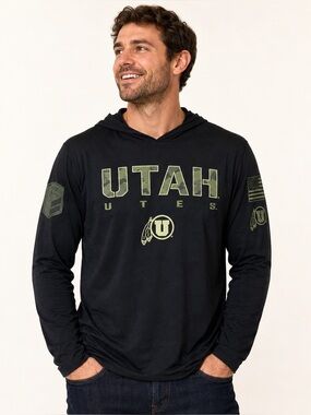 Colosseum Utah Utes Black Camo Hooded Long Sleeve Shirt Men’s
